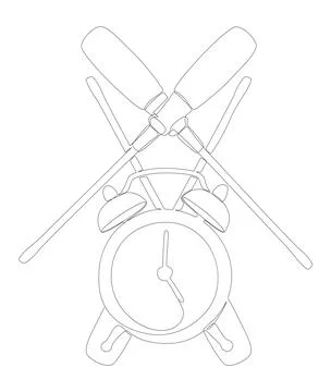 One continuous line of alarm clock with Screwdriver. Thin Line Illustration.. Illustrazione stock