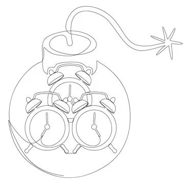 One continuous line of alarm clock with Bomb. Thin Line Illustration vector.. Stock Illustration