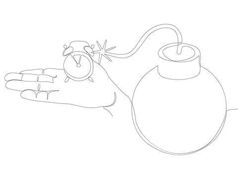One continuous line of alarm clock with Bomb. Thin Line Illustration vector.. Stock Illustration