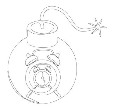 One continuous line of alarm clock with Bomb. Thin Line Illustration vector.. Stock Illustration