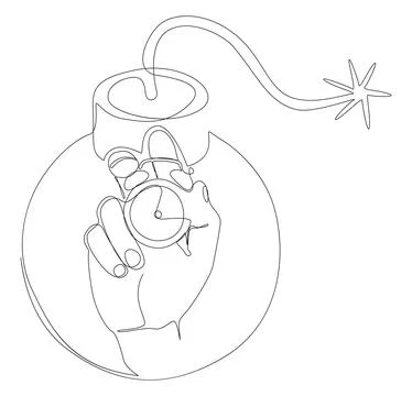 One continuous line of alarm clock with Bomb. Thin Line Illustration vector.. イラスト素材