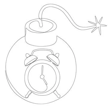 One continuous line of alarm clock with Bomb. Thin Line Illustration vector.. Illustrazione stock