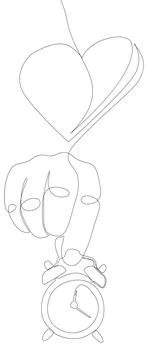 One continuous line of alarm clock with Heart. Thin Line Illustration vecto.. Illustrazione stock