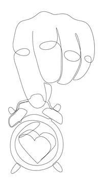One continuous line of alarm clock with Heart. Thin Line Illustration vecto.. Illustrazione stock