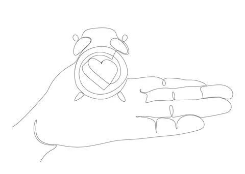 One continuous line of alarm clock with Heart. Thin Line Illustration vecto.. Illustrazione stock