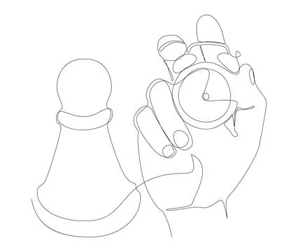 One continuous line of alarm clock with Chess Pawn. Thin Line Illustration .. Stock Illustration