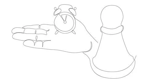 One continuous line of alarm clock with Chess Pawn. Thin Line Illustration .. Illustrazione stock