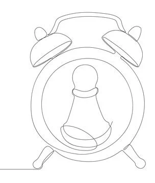 One continuous line of alarm clock with Chess Pawn. Thin Line Illustration .. Illustrazione stock