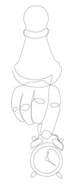 One continuous line of alarm clock with Chess Pawn. Thin Line Illustration .. Illustrazione stock