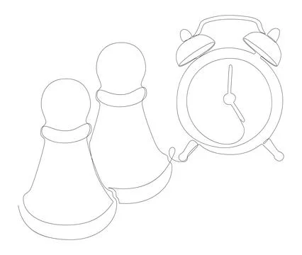 One continuous line of alarm clock with Chess Pawn. Thin Line Illustration .. Stock Illustration