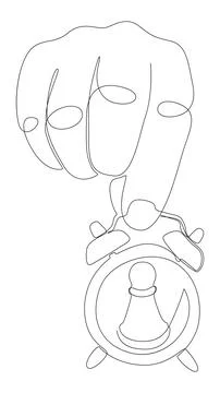 One continuous line of alarm clock with Chess Pawn. Thin Line Illustration .. Stock Illustration