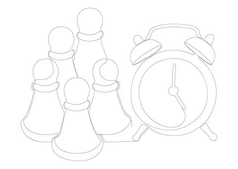 One continuous line of alarm clock with Chess Pawn. Thin Line Illustration .. Stock Illustration
