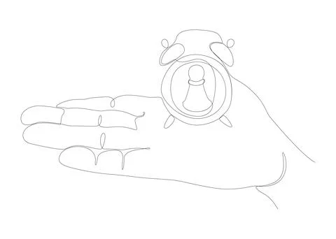 One continuous line of alarm clock with Chess Pawn. Thin Line Illustration .. Stock Illustration