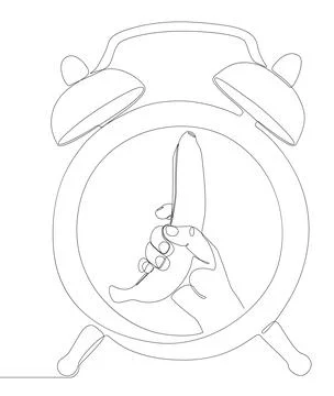 One continuous line of alarm clock with Banana. Thin Line Illustration vect.. Illustrazione stock