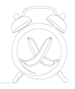 One continuous line of alarm clock with Banana. Thin Line Illustration vect.. Illustrazione stock