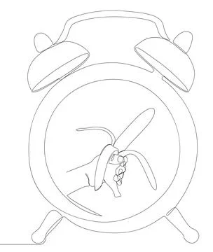 One continuous line of alarm clock with Banana. Thin Line Illustration vect.. Stock Illustration