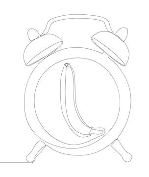 One continuous line of alarm clock with Banana. Thin Line Illustration vect.. Stock Illustration