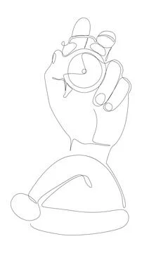 One continuous line of alarm clock with Santa Claus Hat. Thin Line Illustra.. Illustrazione stock