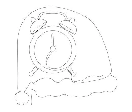 One continuous line of alarm clock with Santa Claus Hat. Thin Line Illustra.. Illustrazione stock