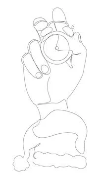One continuous line of alarm clock with Santa Claus Hat. Thin Line Illustra.. Stock Illustration