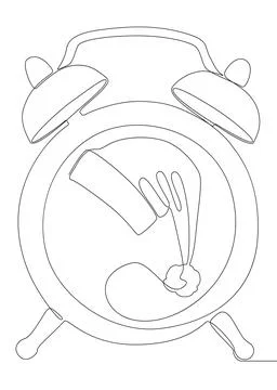 One continuous line of alarm clock with Santa Claus Hat. Thin Line Illustra.. Illustrazione stock