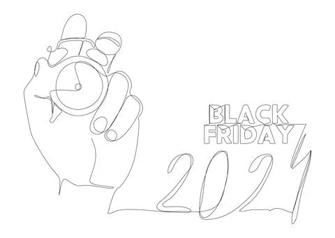 One continuous line of alarm clock with Black Friday 2024 text. Thin Line I.. Иллюстрация