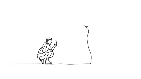 One continuous line animation of man taking photo a woman with smartphone Stock Footage 227544615