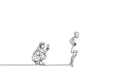 One continuous line animation of man taking photo a woman with smartphone Stock Footage 227544952