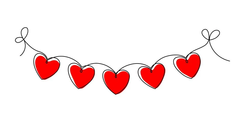 One continuous line art drawing of festive party garland with triangle Stock Illustration