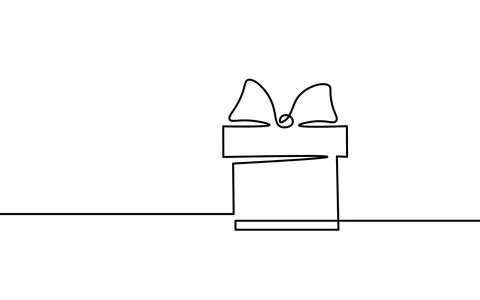 One continuous line art gift ribbon. Birthday present minimalist isolated sketch Stock Illustration