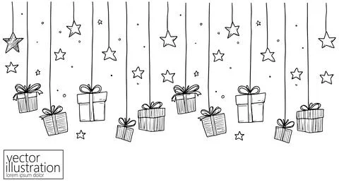 One continuous line art gift ribbon. Birthday present minimalist isolated sketch Stock-Illustration