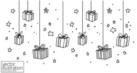 One continuous line art gift ribbon. Christmas New Year present minimalist Stock-Illustration