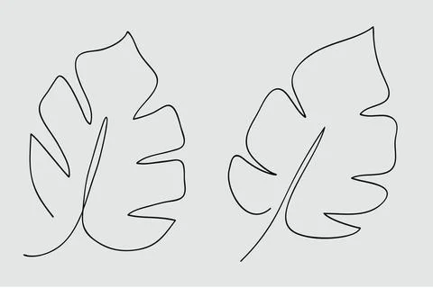 One continuous line art monstera leaf set.Hand drawn vector illustration 스톡 일러스트