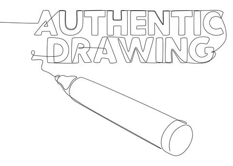 One continuous line of Authentic Drawing text written with a pencil, felt t.. Stock Illustration