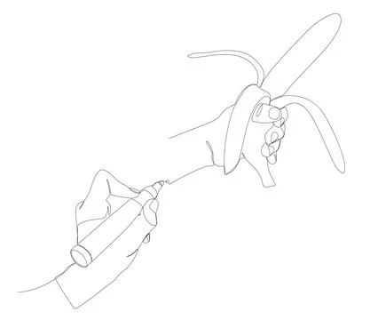 One continuous line of Banana with felt tip pen. Thin Line Illustration foo.. Stock Illustration