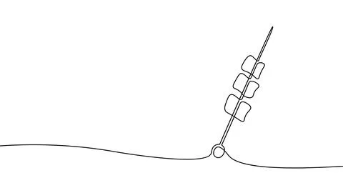 One continuous line barbeque grilled marshmallow. Doodle style meat grill fire Illustrazione stock
