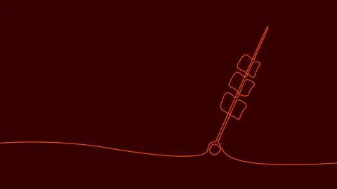 One continuous line barbeque grilled marshmallow. Doodle style meat grill fire Illustrazione stock