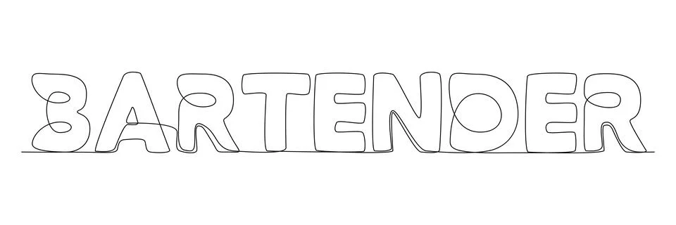 One continuous line of Bartender word. Thin Line Illustration vector concep.. Stock Illustration