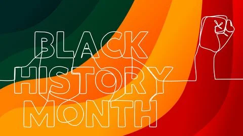 One continuous line of Black History Month text and Clenched, raised fist. .. Stock Illustration