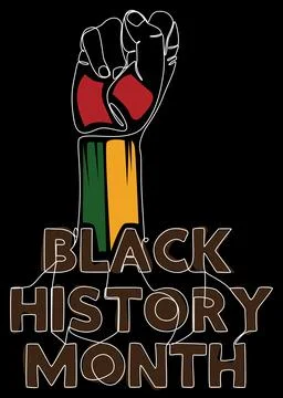 One continuous line of Black History Month text and Clenched, raised fist. .. Stock Illustration
