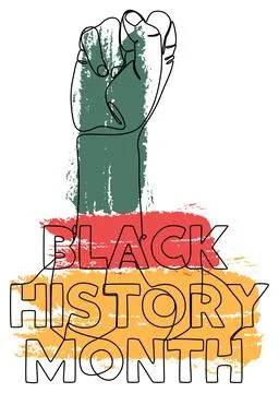 One continuous line of Black History Month text and Clenched, raised fist. .. Stock Illustration