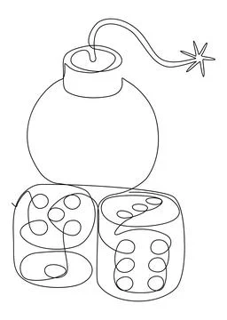 One continuous line of Bomb and dice. Thin Line Illustration vector concept.. イラスト素材