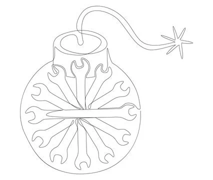 One continuous line of bomb and wrench. Thin Line Illustration vector conce.. イラスト素材