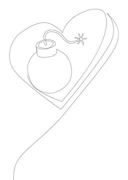 One continuous line of bomb and heart shape. Thin Line Illustration Explosi.. Stockillustratie