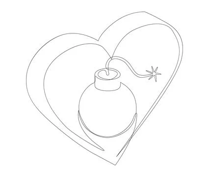 One continuous line of bomb and heart shape. Thin Line Illustration Explosi.. Stockillustratie