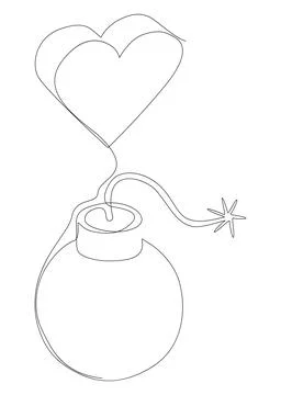 One continuous line of bomb and heart shape. Thin Line Illustration Explosi.. Иллюстрация