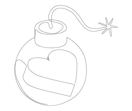 One continuous line of bomb and heart shape. Thin Line Illustration Explosi.. Stock Illustration