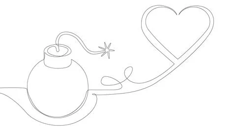 One continuous line of bomb and heart shape. Thin Line Illustration Explosi.. Stock Illustration