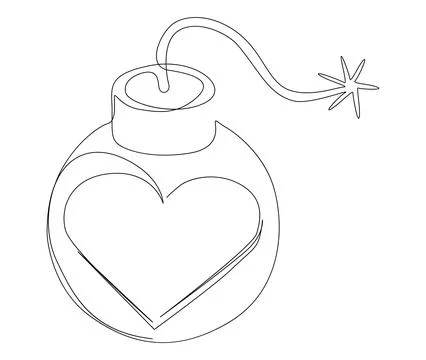 One continuous line of bomb and heart shape. Thin Line Illustration Explosi.. Stockillustratie