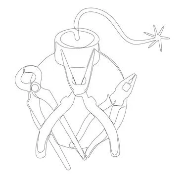 One continuous line of Bomb with Pliers. Thin Line Illustration vector conc.. Stock Illustration
